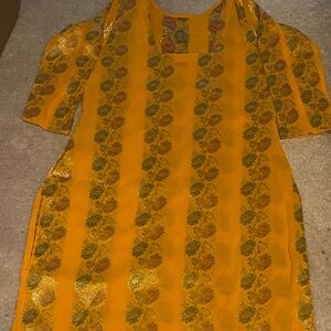 Golden Floral Patterned Dress